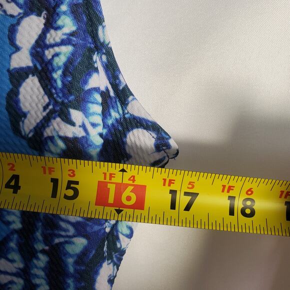 Venus Blue Sleeveless Dress Size L Tribal Print Stretch Bodycon 35" Length - Picture 8 of 9
